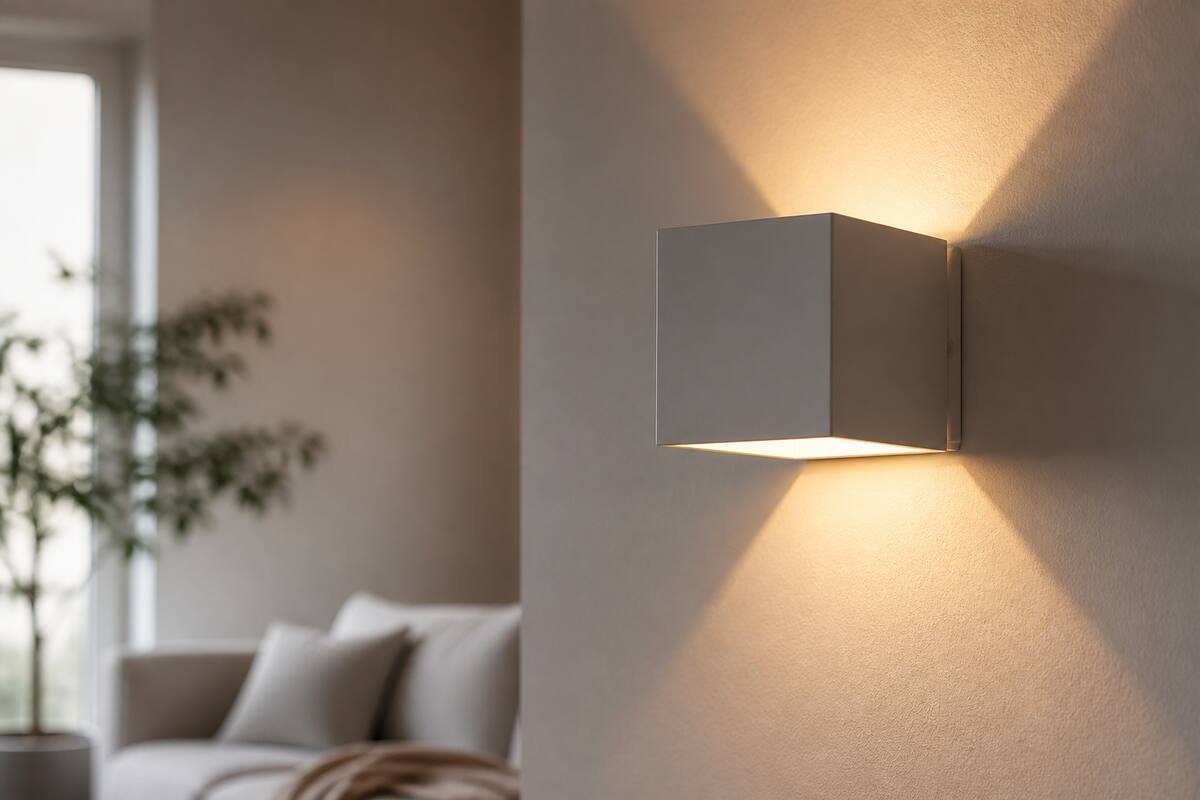 Moderne wandlamp geeft warm indirect licht in een woonkamer
